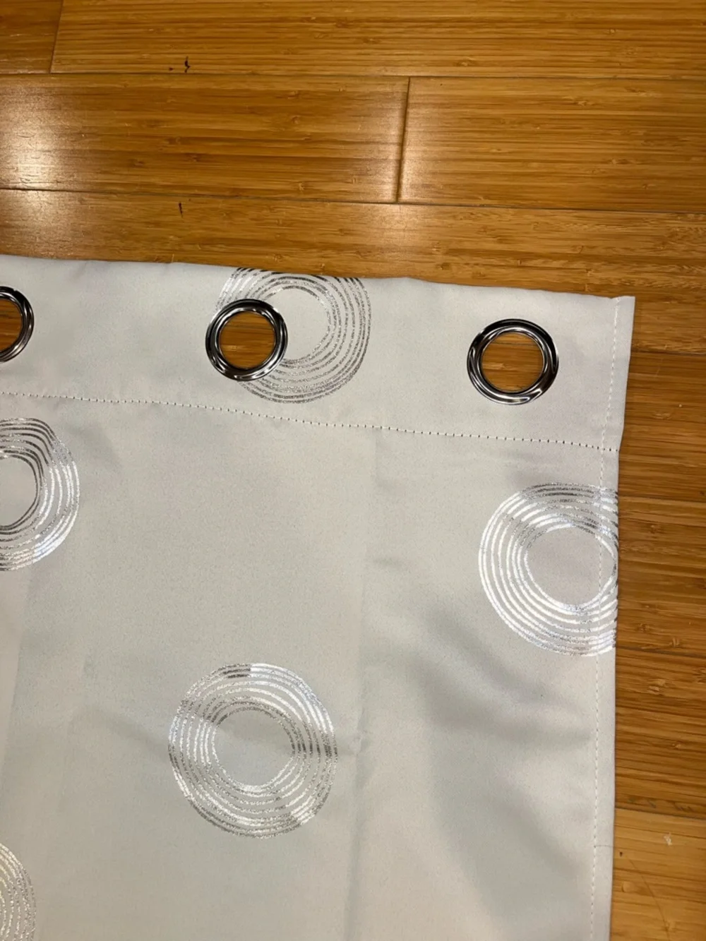 Tan with silver circle pattern grommet blackout Curtain Panel, 42x63”, New!